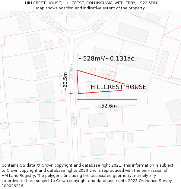HILLCREST HOUSE, HILLCREST, COLLINGHAM, WETHERBY, LS22 5DN: Plot and title map