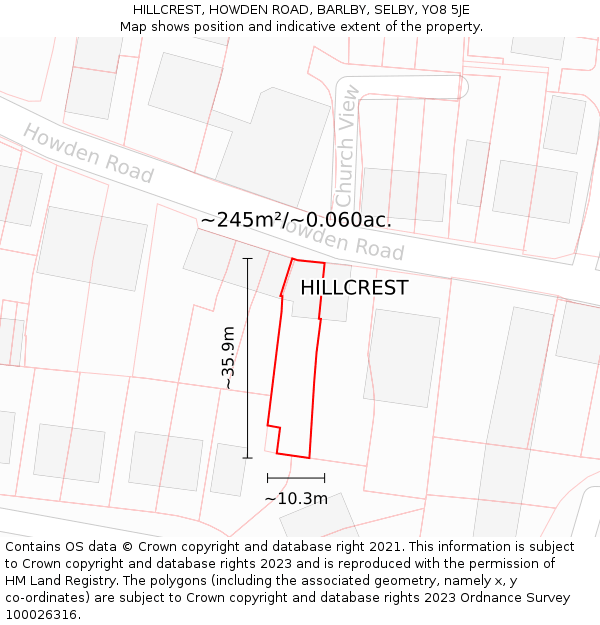 HILLCREST, HOWDEN ROAD, BARLBY, SELBY, YO8 5JE: Plot and title map