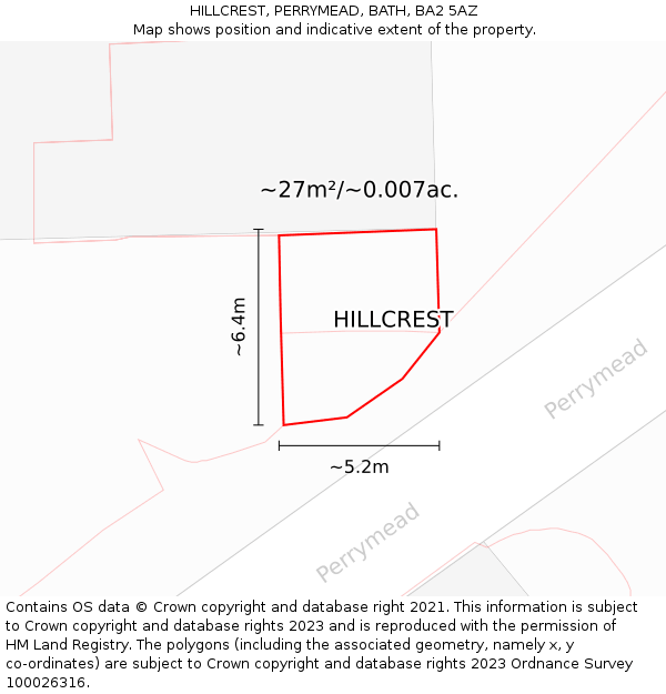 HILLCREST, PERRYMEAD, BATH, BA2 5AZ: Plot and title map