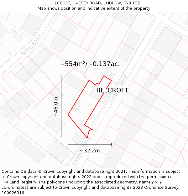 HILLCROFT, LIVESEY ROAD, LUDLOW, SY8 1EZ: Plot and title map