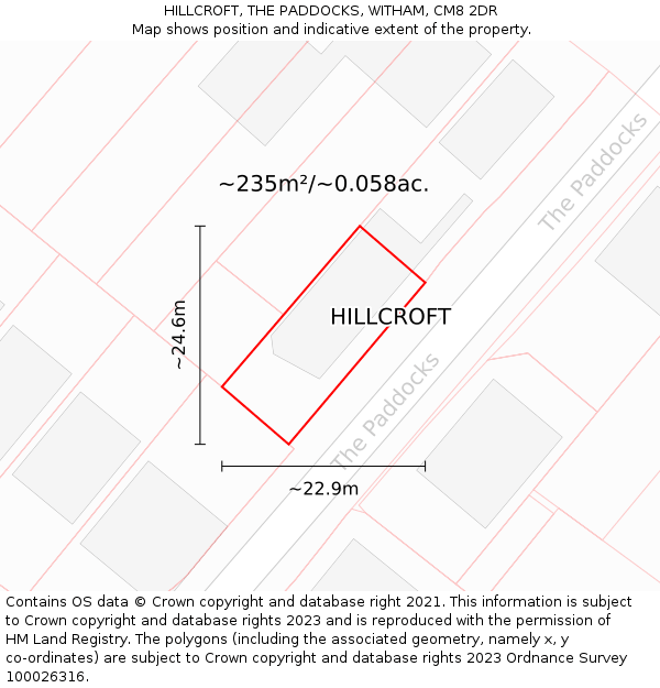HILLCROFT, THE PADDOCKS, WITHAM, CM8 2DR: Plot and title map