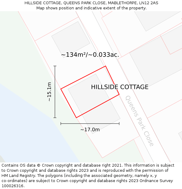 HILLSIDE COTTAGE, QUEENS PARK CLOSE, MABLETHORPE, LN12 2AS: Plot and title map