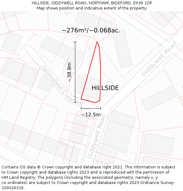 HILLSIDE, DIDDYWELL ROAD, NORTHAM, BIDEFORD, EX39 1DP: Plot and title map