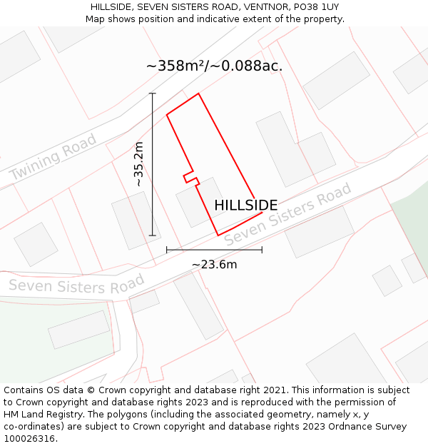 HILLSIDE, SEVEN SISTERS ROAD, VENTNOR, PO38 1UY: Plot and title map