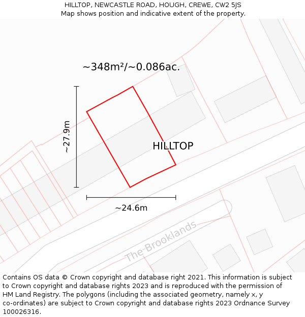 HILLTOP, NEWCASTLE ROAD, HOUGH, CREWE, CW2 5JS: Plot and title map