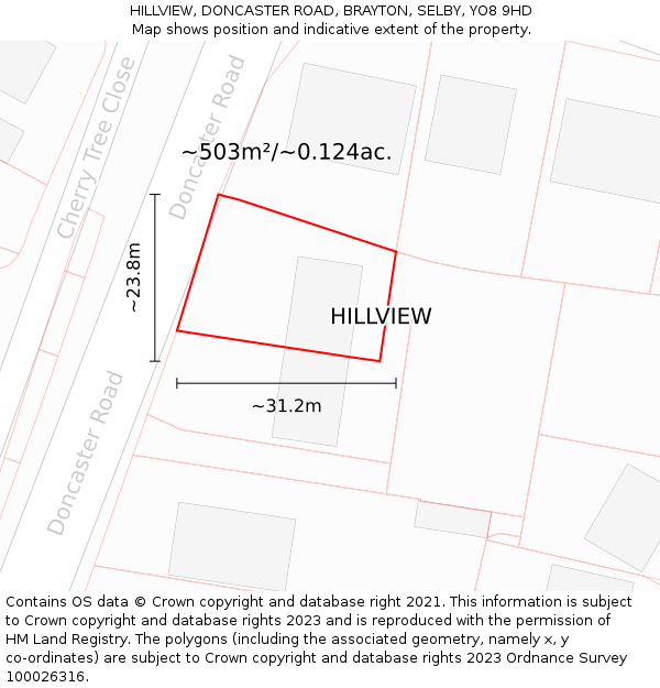 HILLVIEW, DONCASTER ROAD, BRAYTON, SELBY, YO8 9HD: Plot and title map