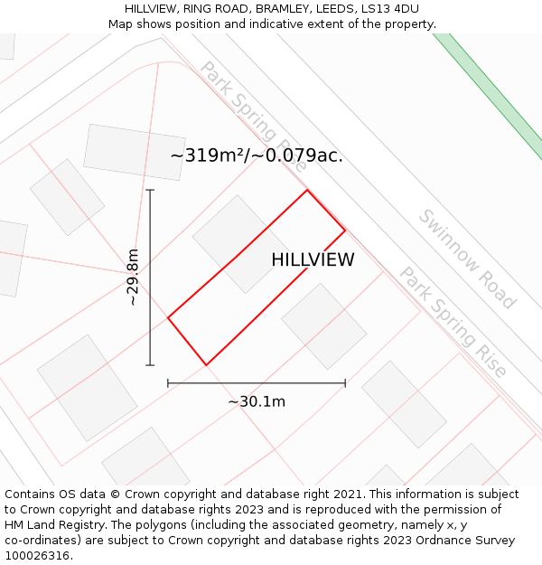 HILLVIEW, RING ROAD, BRAMLEY, LEEDS, LS13 4DU: Plot and title map