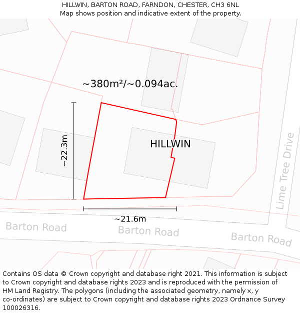 HILLWIN, BARTON ROAD, FARNDON, CHESTER, CH3 6NL: Plot and title map