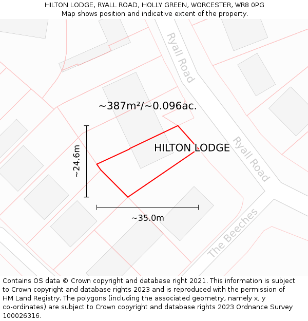 HILTON LODGE, RYALL ROAD, HOLLY GREEN, WORCESTER, WR8 0PG: Plot and title map