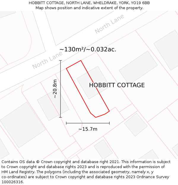 HOBBITT COTTAGE, NORTH LANE, WHELDRAKE, YORK, YO19 6BB: Plot and title map