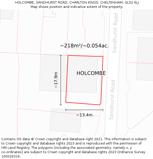 HOLCOMBE, SANDHURST ROAD, CHARLTON KINGS, CHELTENHAM, GL52 6LJ: Plot and title map