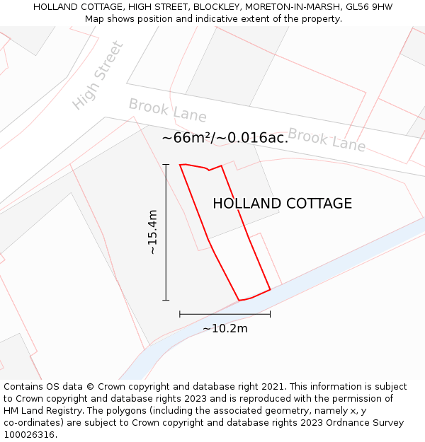 HOLLAND COTTAGE, HIGH STREET, BLOCKLEY, MORETON-IN-MARSH, GL56 9HW: Plot and title map
