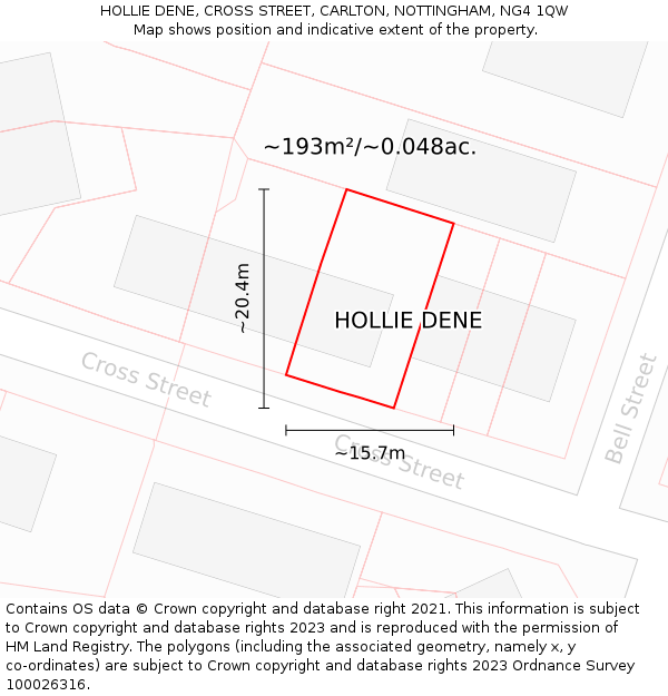 HOLLIE DENE, CROSS STREET, CARLTON, NOTTINGHAM, NG4 1QW: Plot and title map