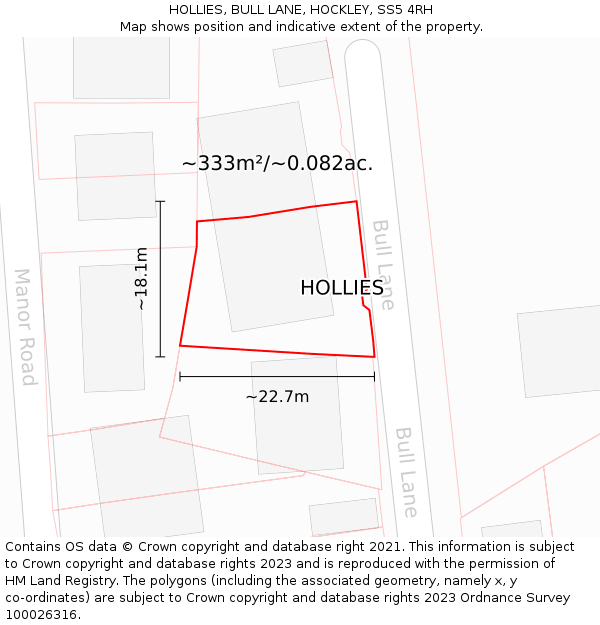 HOLLIES, BULL LANE, HOCKLEY, SS5 4RH: Plot and title map