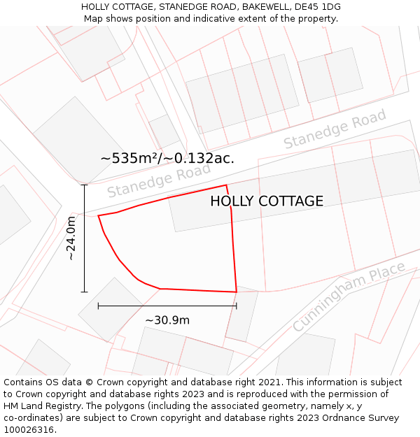HOLLY COTTAGE, STANEDGE ROAD, BAKEWELL, DE45 1DG: Plot and title map