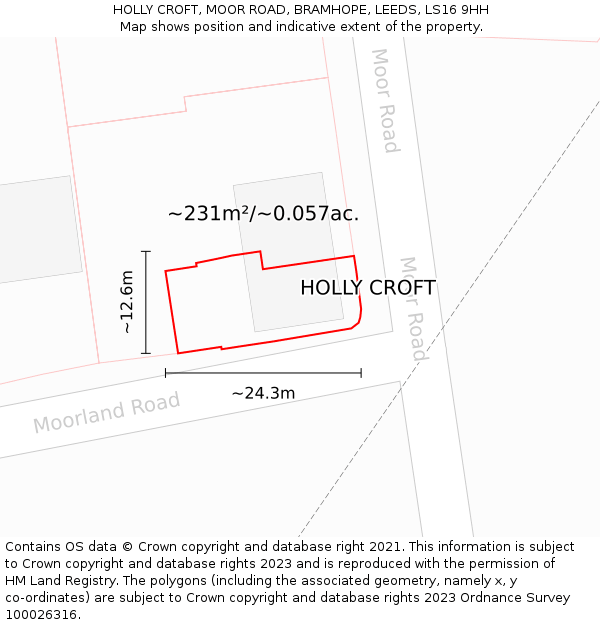 HOLLY CROFT, MOOR ROAD, BRAMHOPE, LEEDS, LS16 9HH: Plot and title map