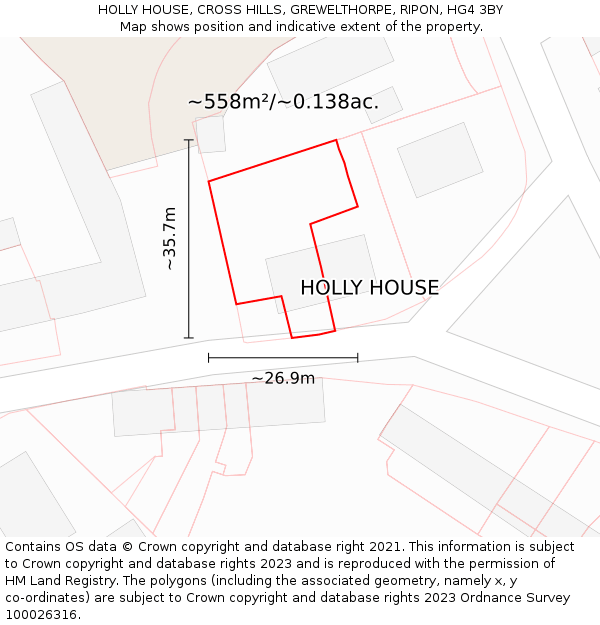 HOLLY HOUSE, CROSS HILLS, GREWELTHORPE, RIPON, HG4 3BY: Plot and title map