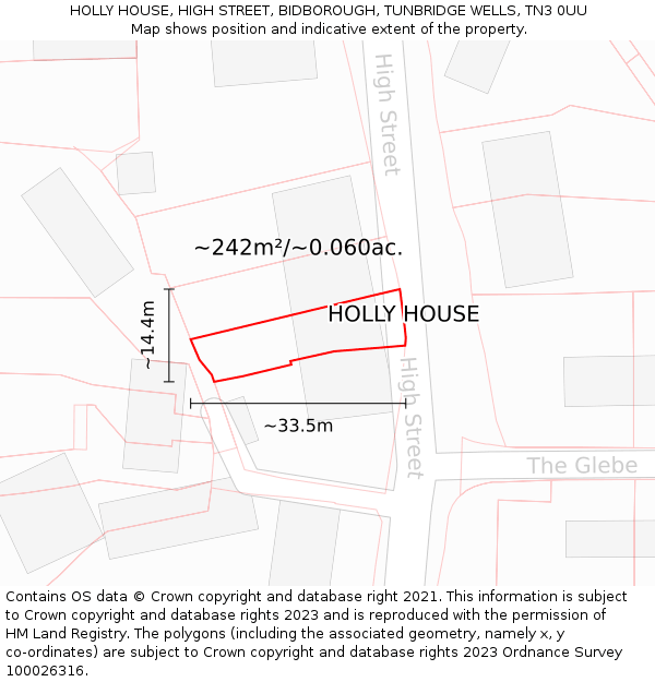 HOLLY HOUSE, HIGH STREET, BIDBOROUGH, TUNBRIDGE WELLS, TN3 0UU: Plot and title map