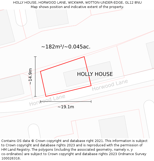 HOLLY HOUSE, HORWOOD LANE, WICKWAR, WOTTON-UNDER-EDGE, GL12 8NU: Plot and title map
