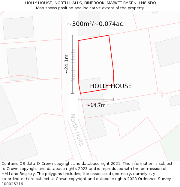 HOLLY HOUSE, NORTH HALLS, BINBROOK, MARKET RASEN, LN8 6DQ: Plot and title map