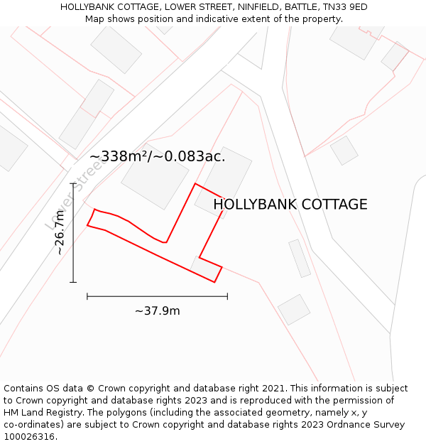 HOLLYBANK COTTAGE, LOWER STREET, NINFIELD, BATTLE, TN33 9ED: Plot and title map