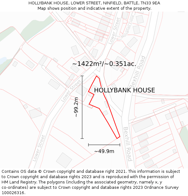 HOLLYBANK HOUSE, LOWER STREET, NINFIELD, BATTLE, TN33 9EA: Plot and title map
