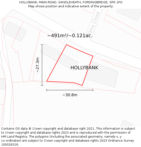 HOLLYBANK, MAIN ROAD, SANDLEHEATH, FORDINGBRIDGE, SP6 1PG: Plot and title map