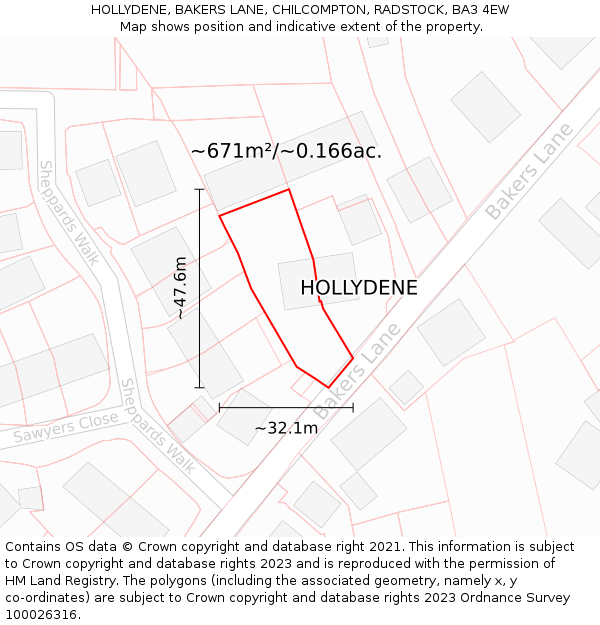 HOLLYDENE, BAKERS LANE, CHILCOMPTON, RADSTOCK, BA3 4EW: Plot and title map