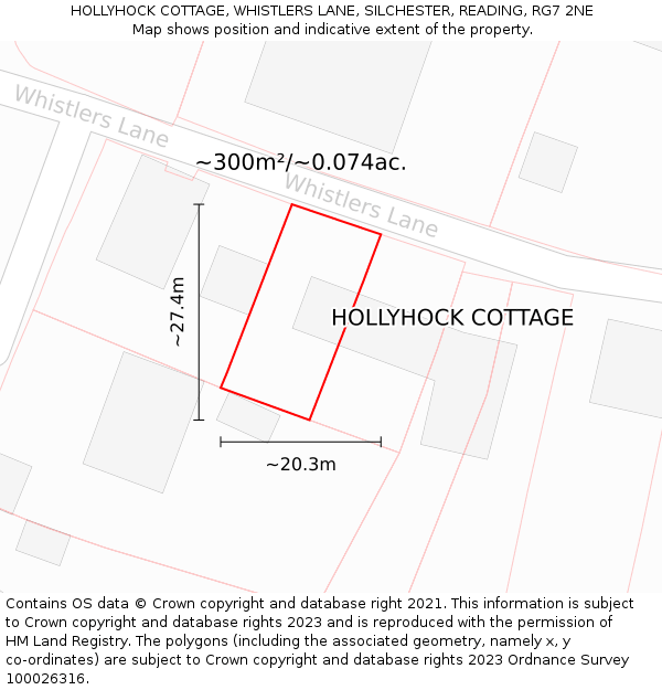 HOLLYHOCK COTTAGE, WHISTLERS LANE, SILCHESTER, READING, RG7 2NE: Plot and title map