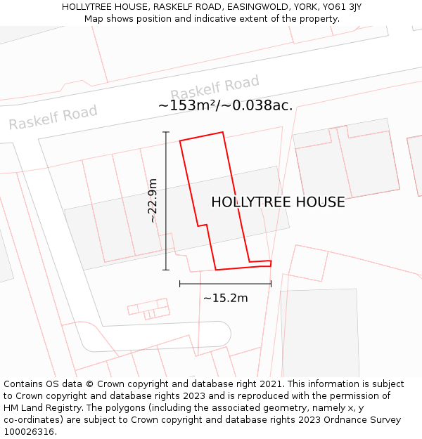 HOLLYTREE HOUSE, RASKELF ROAD, EASINGWOLD, YORK, YO61 3JY: Plot and title map