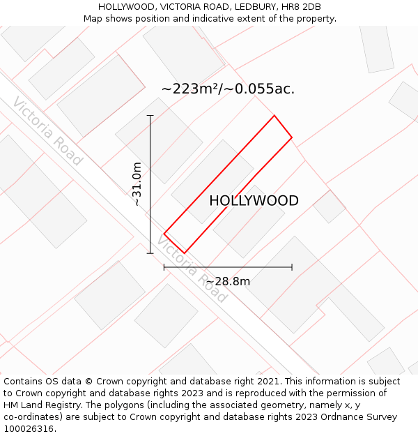 HOLLYWOOD, VICTORIA ROAD, LEDBURY, HR8 2DB: Plot and title map