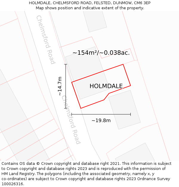 HOLMDALE, CHELMSFORD ROAD, FELSTED, DUNMOW, CM6 3EP: Plot and title map