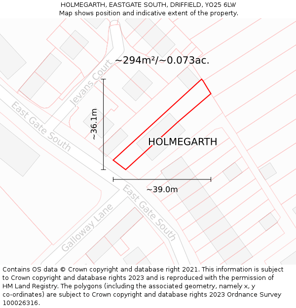 HOLMEGARTH, EASTGATE SOUTH, DRIFFIELD, YO25 6LW: Plot and title map