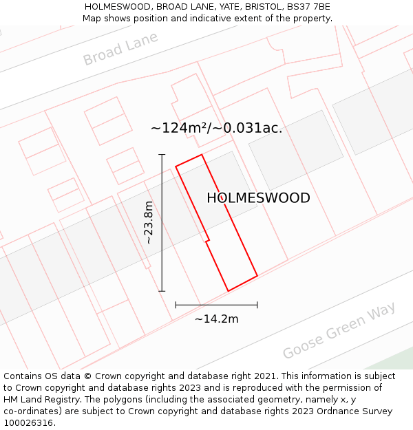 HOLMESWOOD, BROAD LANE, YATE, BRISTOL, BS37 7BE: Plot and title map