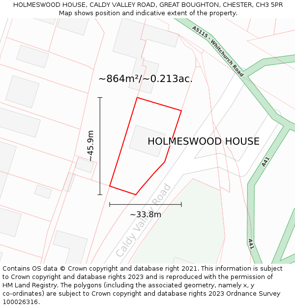 HOLMESWOOD HOUSE, CALDY VALLEY ROAD, GREAT BOUGHTON, CHESTER, CH3 5PR: Plot and title map