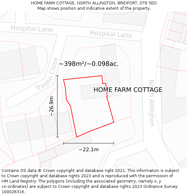 HOME FARM COTTAGE, NORTH ALLINGTON, BRIDPORT, DT6 5ED: Plot and title map