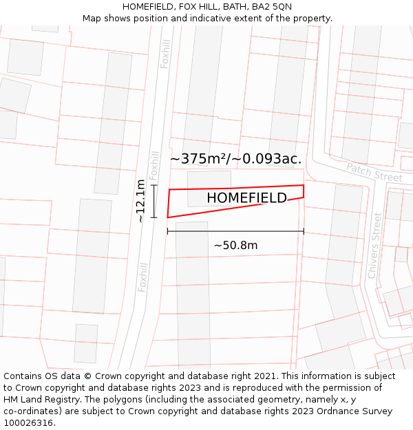 HOMEFIELD, FOX HILL, BATH, BA2 5QN: Plot and title map