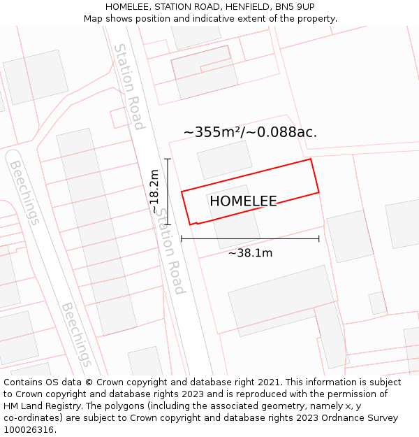 HOMELEE, STATION ROAD, HENFIELD, BN5 9UP: Plot and title map