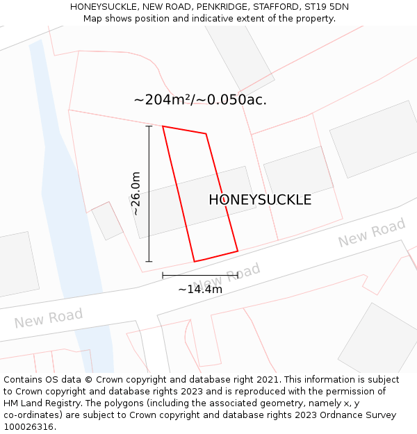 HONEYSUCKLE, NEW ROAD, PENKRIDGE, STAFFORD, ST19 5DN: Plot and title map