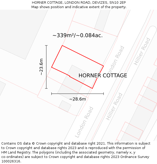 HORNER COTTAGE, LONDON ROAD, DEVIZES, SN10 2EP: Plot and title map