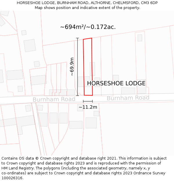 HORSESHOE LODGE, BURNHAM ROAD, ALTHORNE, CHELMSFORD, CM3 6DP: Plot and title map
