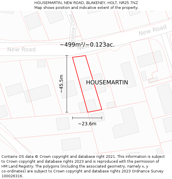 HOUSEMARTIN, NEW ROAD, BLAKENEY, HOLT, NR25 7NZ: Plot and title map