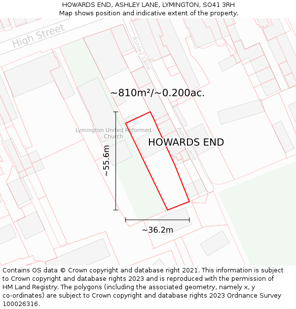 HOWARDS END, ASHLEY LANE, LYMINGTON, SO41 3RH: Plot and title map