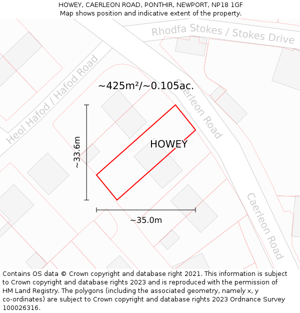HOWEY, CAERLEON ROAD, PONTHIR, NEWPORT, NP18 1GF: Plot and title map