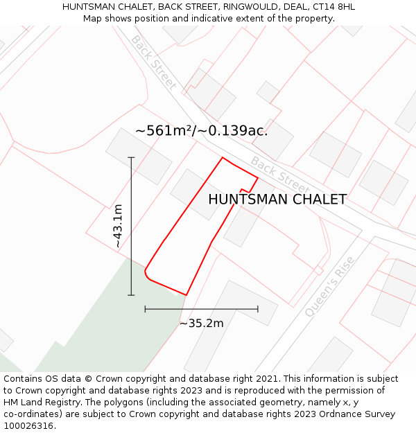 HUNTSMAN CHALET, BACK STREET, RINGWOULD, DEAL, CT14 8HL: Plot and title map