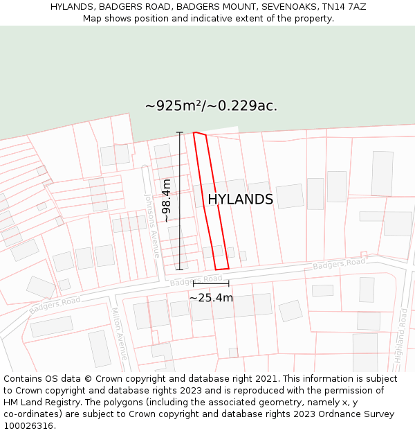 HYLANDS, BADGERS ROAD, BADGERS MOUNT, SEVENOAKS, TN14 7AZ: Plot and title map