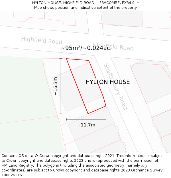 HYLTON HOUSE, HIGHFIELD ROAD, ILFRACOMBE, EX34 9LH: Plot and title map