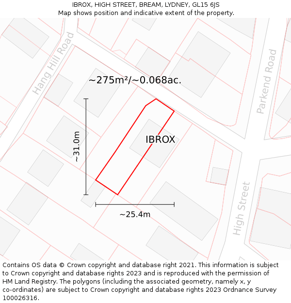 IBROX, HIGH STREET, BREAM, LYDNEY, GL15 6JS: Plot and title map