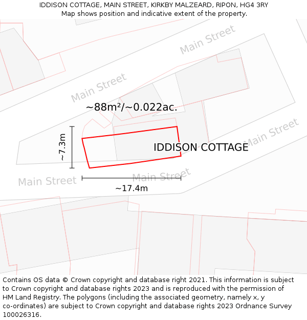 IDDISON COTTAGE, MAIN STREET, KIRKBY MALZEARD, RIPON, HG4 3RY: Plot and title map
