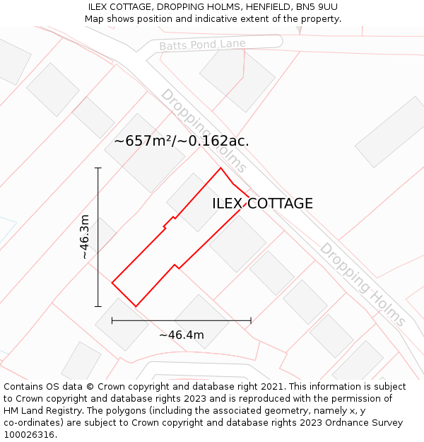 ILEX COTTAGE, DROPPING HOLMS, HENFIELD, BN5 9UU: Plot and title map